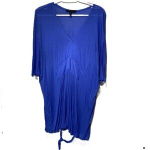 BCBG Maxazria Medium Blue Sheer Knit Dress Ties Under Garment for Flowing Back